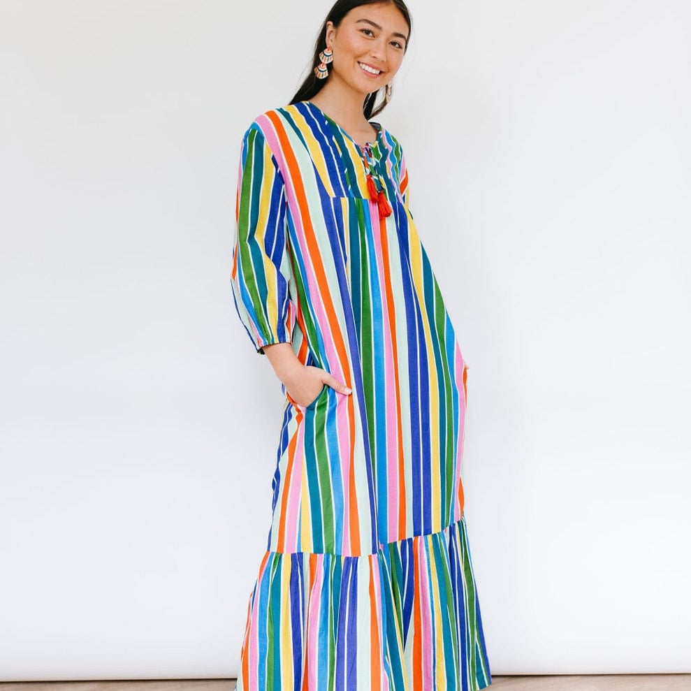 Rainbow stripe maxi fashion dress