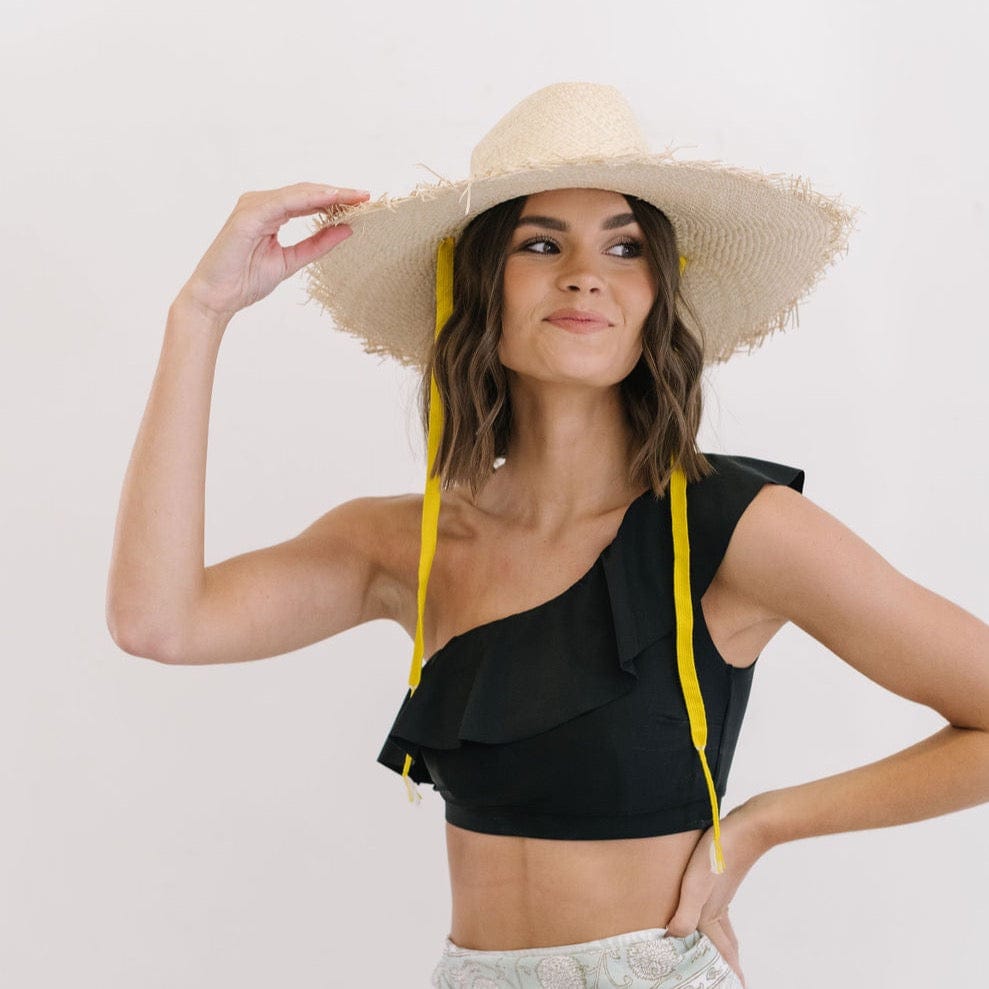 Elisabeth Wide Brimmed Palm Fringe Hat Sunshine Tienda